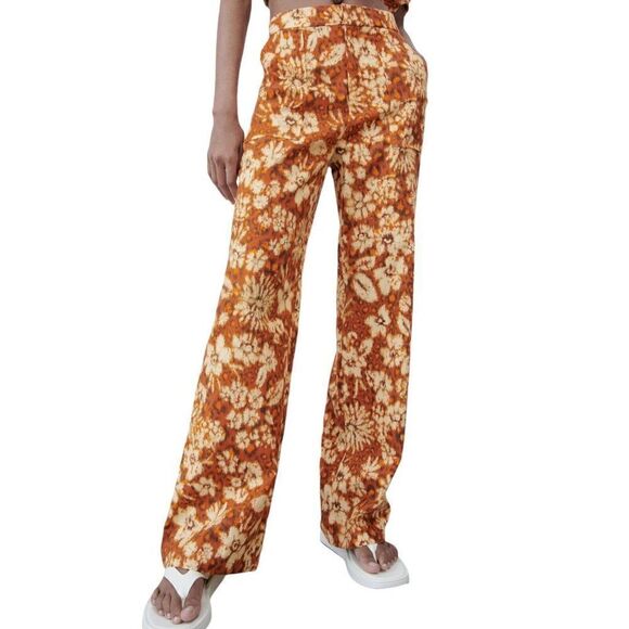 Zara Pants - Zara Pants Womens XS Orange Flare Printed Burnt Festival Yellow Bright Fall